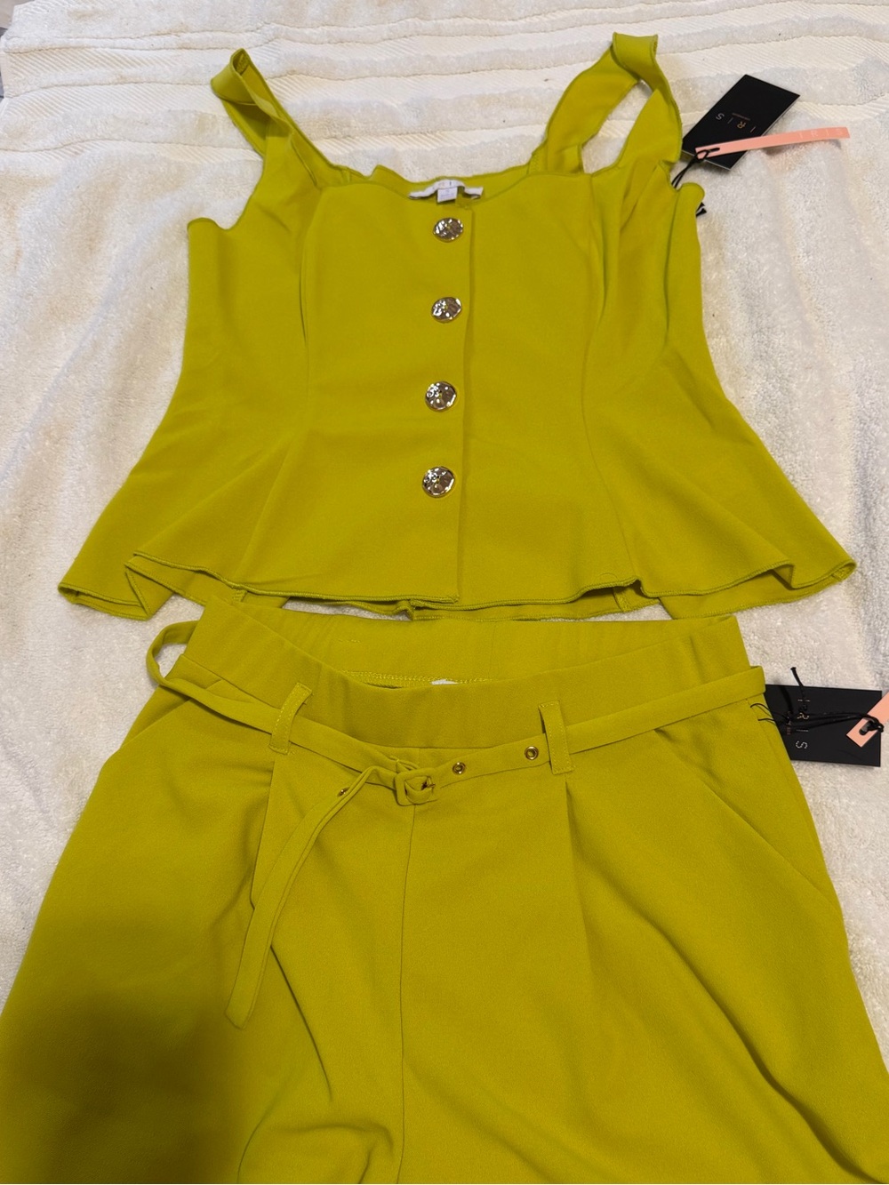 iris Lime Green Two-Piece Set with Belted Waist